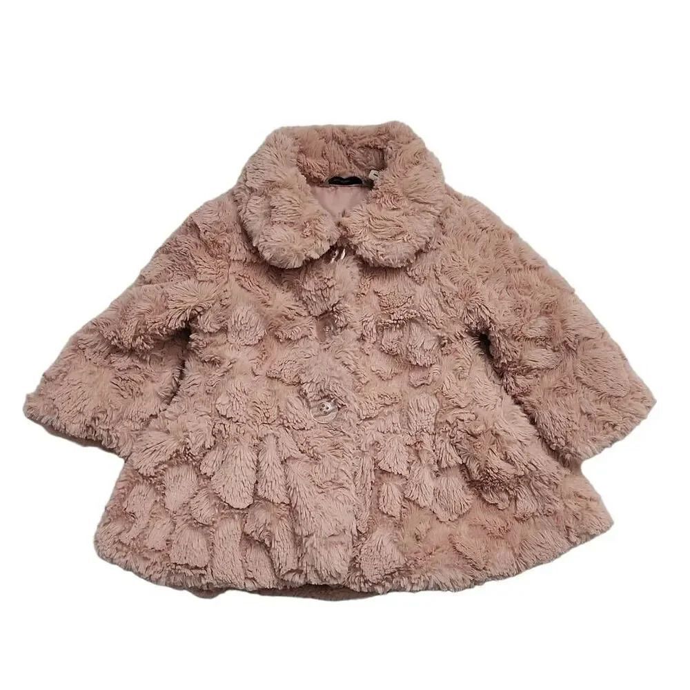 Calvin Klein Jeans Baby Girl Vintage Rose Faux Fur Coat - Size 12 Months
